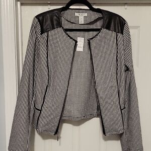White House Black Market Black and White Blazer with Mesh Panels